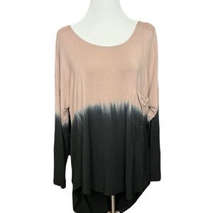 Venus Pink and Black Dip Die Ombré Long Sleeve Top Draped Back M